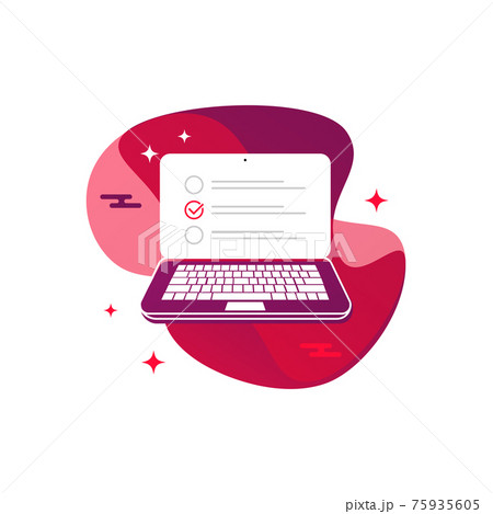 Checkboxes on laptop computer screen. Checklist and checkmarks. Modern concept for web banners, web sites, infographics. Isolated vector illustration in flat style 75935605