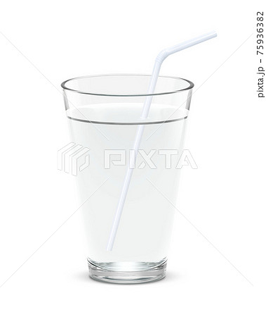 グラス 水 飲み物 イラスト リアル ストローのイラスト素材