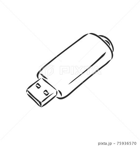 Information resident, flash card usb 2. Vector graphics in doodle style. Hand-drawn by a black line. Isolated image on a white background. 75936570