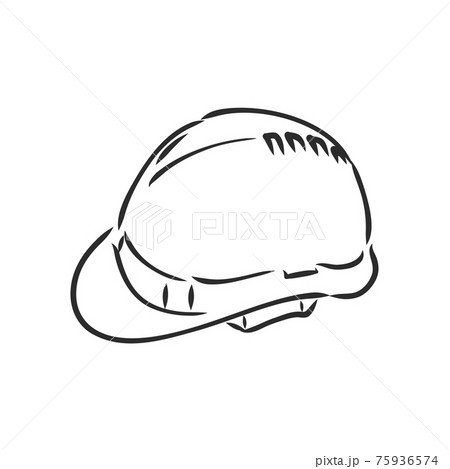 industry helmet cartoon vector and illustration, black and white, hand drawn, sketch style, isolated on white background. 75936574