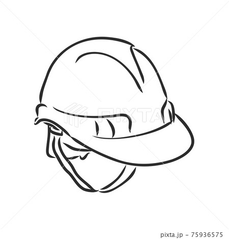 industry helmet cartoon vector and illustration, black and white, hand drawn, sketch style, isolated on white background. 75936575