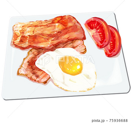 朝食のベーコンエッグ 75936688