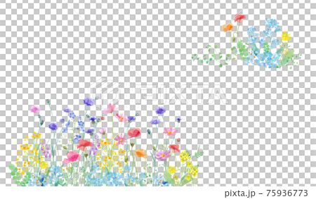 A watercolor illustration of a spring field where various flowers are in full bloom. Trace vector. Layout can be changed. 75936773