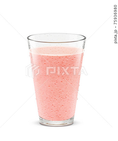 グラス スムージー ピンク 飲み物 イラスト リアル 汗のイラスト素材