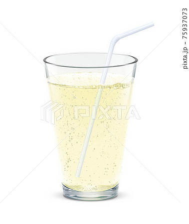 グラス レモンスカッシュ ジンジャエール 飲み物 イラスト リアル ストローのイラスト素材