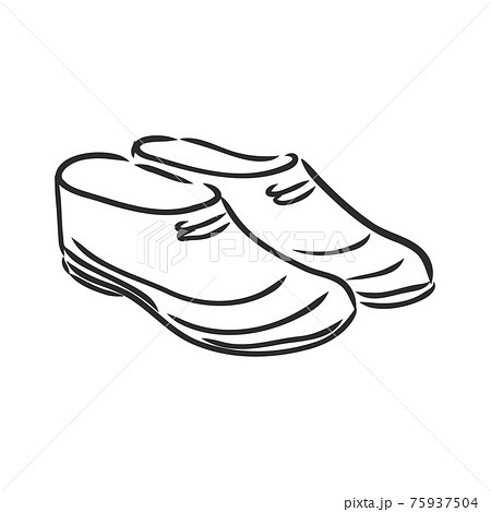 Trendy old cozy styled rainy wellie isolated on white background. Freehand outline ink hand drawn icon symbol sketchy in art scribble retro style pen on paper. Side closeup view with space for text 75937504