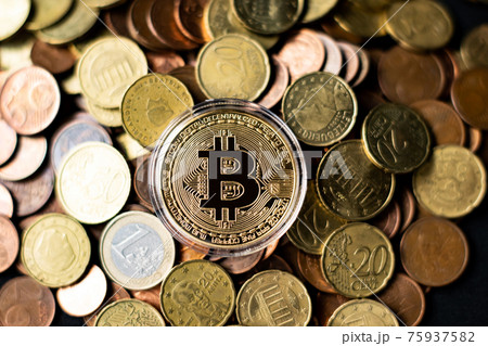Bitcoin virtual money and fiat money coins euro Bitcoin virtual money and fiat money coins euro 75937582