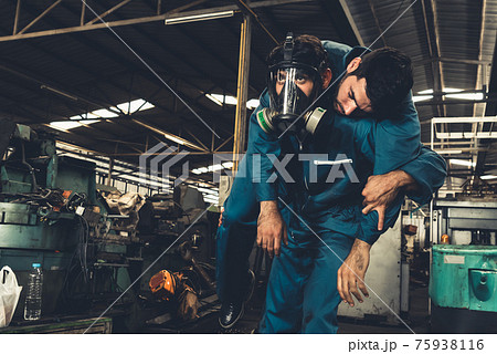 Skillful factory worker rescue his teammate out of poisonous gas leakage Skillful factory worker rescue his teammate out of poisonous gas leakage 75938116