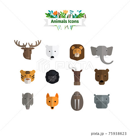 Wild Animals Faces Flat Avatars Set 75938623