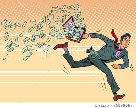 businessman runs and loses money Pop art retro illustration 75939067