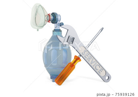 Service and repair of bag valve mask, 3D rendering Service and repair of bag valve mask, 3D rendering 75939126