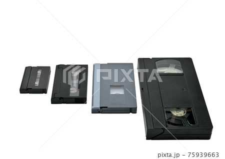 Videotapes for home use on a white background.Videocassette 75939663