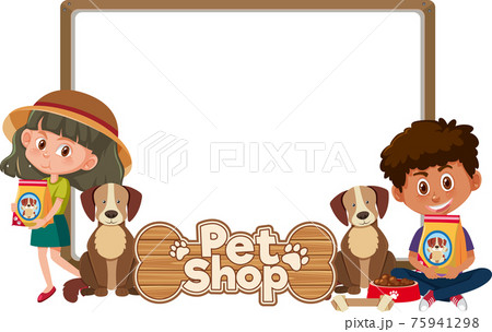 Blank banners with kid and cute dog and pet shop logo isolated on white background 75941298
