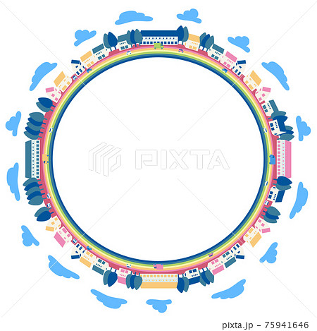 虹の街 季節 夏 車 円 イラストのイラスト素材