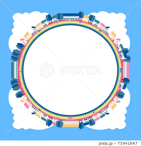 虹の街 季節 夏 入道雲 車 円 イラストのイラスト素材