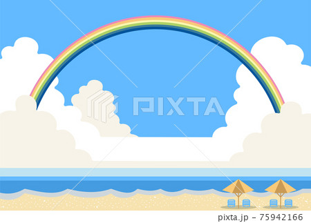 夏空 入道雲 虹 浜辺 背景 イラストのイラスト素材