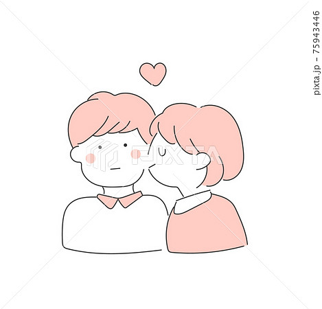 男の子の頬にキスをする女の子のイラストのイラスト素材
