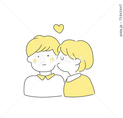 男の子の頬にキスをする女の子のイラストのイラスト素材