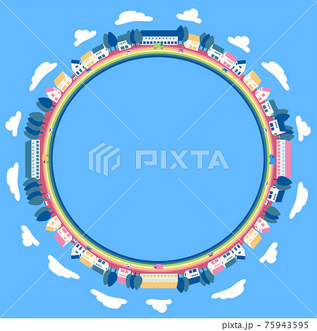 虹の街 季節 夏 車 円 イラストのイラスト素材