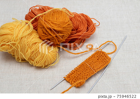 Needlework. Threads of wool yarn, set of knitting needles 75946522