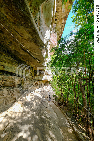 タイ東北地方パーテムの絶壁下のハイキングコース 75946718