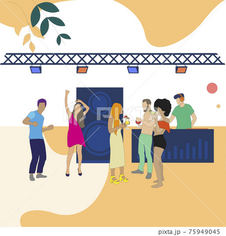 Summer disco, people have fun and dance, dj plays music 75949045
