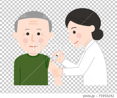 Illustration of an old man vaccinated Illustration of an old man vaccinated 75950242