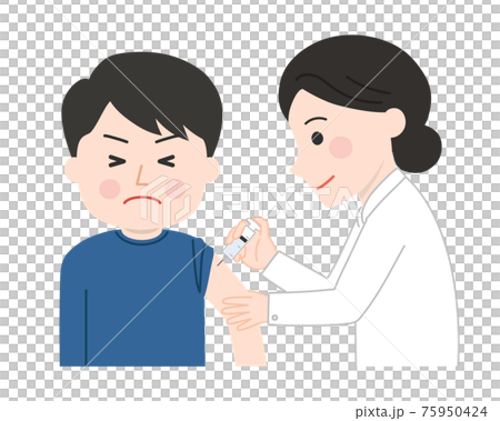 ワクチン接種 痛がる男性イラストのイラスト素材