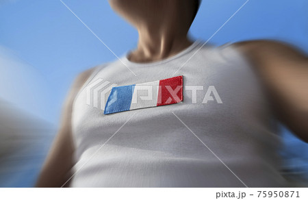 The national flag of France on the athlete's chest The national flag of France on the athlete's chest 75950871