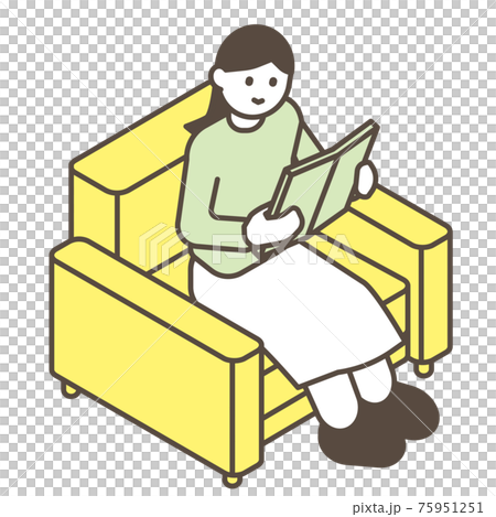 ソファに座って読書する女性 75951251