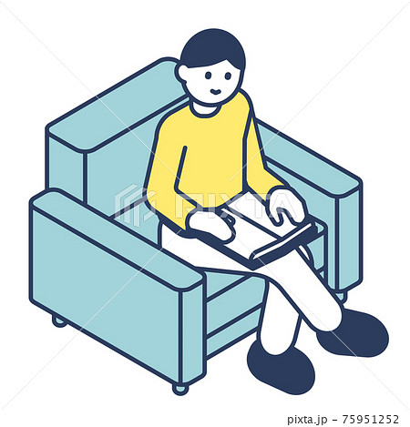 ソファに座って読書する男性 75951252