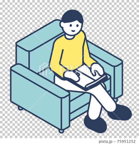 ソファに座って読書する男性 75951252