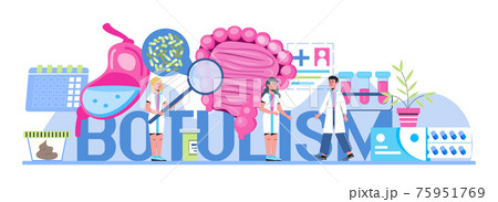 Botulism concept vector. Tiny doctors treat stomach, intestine. Food poisoning, botulinum toxin infection. Gastroenterology illustration for medical blog Botulism concept vector. Tiny doctors treat stomach, intestine. Food poisoning, botulinum toxin infection. Gastroenterology illustration for medical blog 75951769