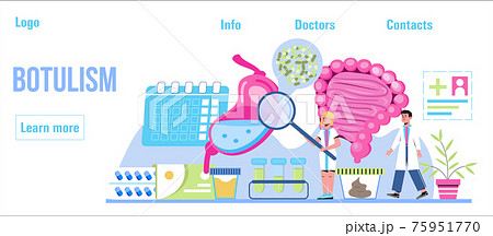 Botulism concept vector. Tiny doctors treat stomach, intestine. Food poisoning, botulinum toxin infection. Gastroenterology illustration for medical blog Botulism concept vector. Tiny doctors treat stomach, intestine. Food poisoning, botulinum toxin infection. Gastroenterology illustration for medical blog 75951770