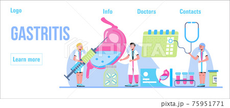 Gastritis, colic, stomach ulcer concept vector. Tiny doctors research stomach. Gastroenterology illustration for medical blog website Gastritis, colic, stomach ulcer concept vector. Tiny doctors research stomach. Gastroenterology illustration for medical blog website 75951771