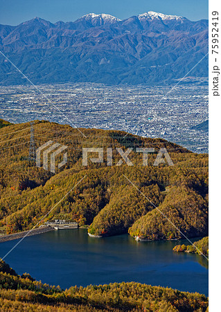 大菩薩連嶺・天狗棚山から見る大菩薩湖と南アルプス 75952419
