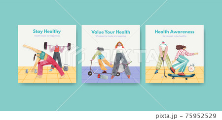 Advertise template with world health day concept design for marketing watercolor illustration 75952529