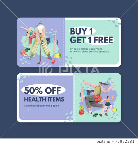 Vouchure template with world health day concept design for marketing watercolor illustration 75952531