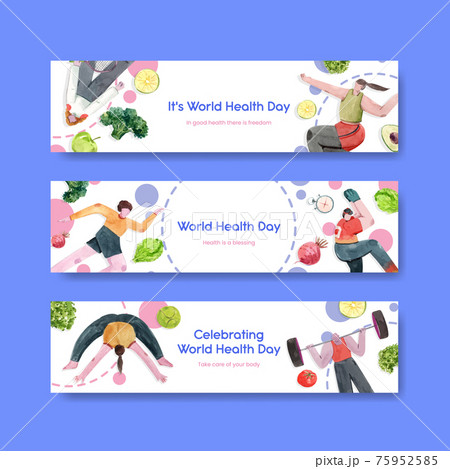 Banner template with world health day concept design watercolor illustration Banner template with world health day concept design watercolor illustration 75952585