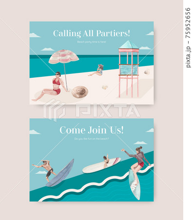Card template with beach vacation concept design watercolor illustration 75952656