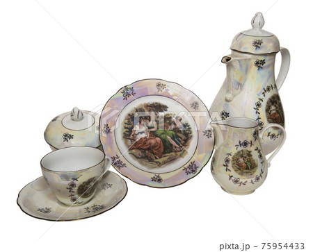 Tea service .Made in GDR-1980 year.-Is isolated on the white 75954433