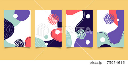 Set of creative cover brochure design colorful liquid shape pattern with lines on white background Set of creative cover brochure design colorful liquid shape pattern with lines on white background 75954616