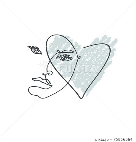 Abstract modern portraits of woman. Heart shadow. Continuous line, Vector illustration. 75956664