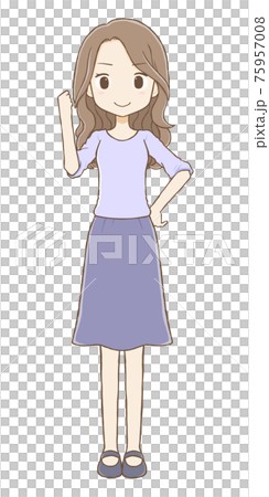 ロングヘアの女性 ガッツポーズ 全身のイラスト素材 ロングヘアの女性 ガッツポーズ 全身のイラスト素材