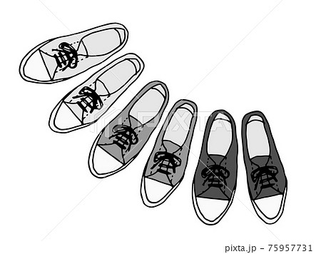 手描き風スニーカーイラストセット モノトーンのイラスト素材