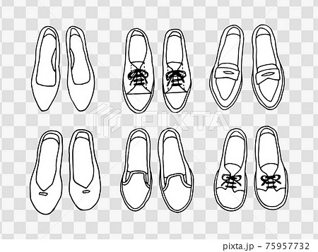 手描き風 いろいろな靴イラストセット 白黒のイラスト素材