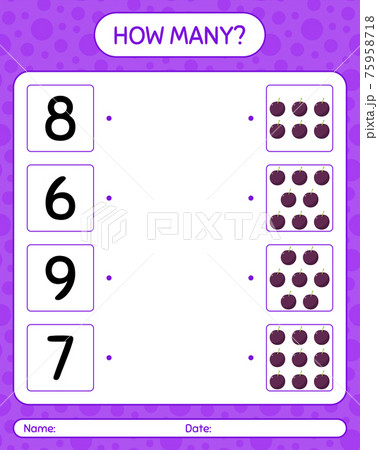 How many counting game with plum. worksheet for preschool kids, kids activity sheet, printable worksheet How many counting game with plum. worksheet for preschool kids, kids activity sheet, printable worksheet 75958718