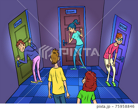 Audio social network concept. Online conversations and communication. Users listen to rooms Audio social network concept. Online conversations and communication. Users listen to rooms 75958846