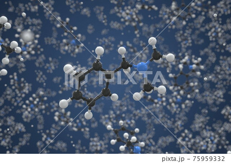 Benzyldimethylamine molecule, ball-and-stick molecular conceptual model. Scientific 3d rendering Benzyldimethylamine molecule, ball-and-stick molecular conceptual model. Scientific 3d rendering 75959332
