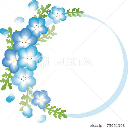 ネモフィラ 瑠璃唐草 ルリカラクサ 花 春 フレーム 飾り コピースペース イラスト素材のイラスト素材